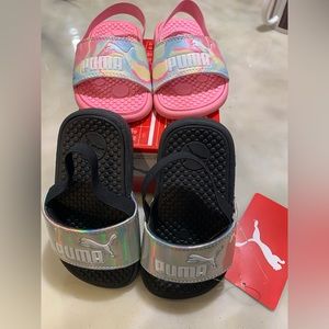 2 pair of girls Puma sliders size 6
